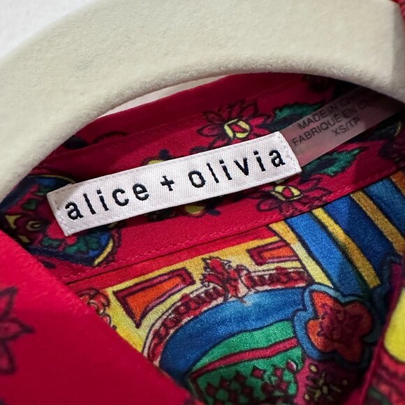 Alice + Olivia Cal Button-down Silk Shirt In Havana Town Size XS - Picture 2 of 9
